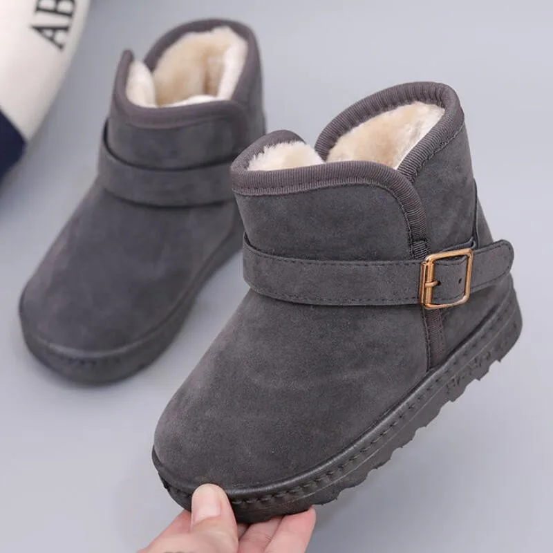 Обувь для девочек; детская обувь для малышей; теплые зимние ботинки для детей; плюшевые зимние ботинки на толстой подошве для мальчиков и девочек; большие размеры - Цвет: Серый