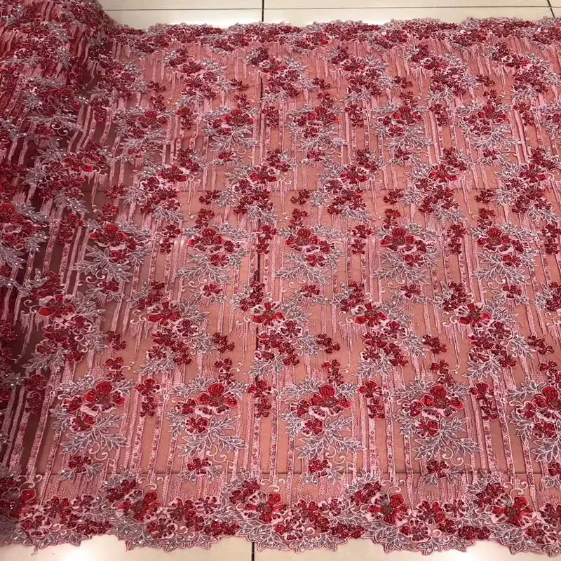 

Luxury french lace fabrics high quality sequins on mesh embroidered wedding/evinging/show dress lace fabric 15 Yards/lot DG562