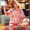 Summer Knitted Cotton Cartoon Pajamas Sets Women Pyjamas Sleepwear Nightwear Pijama Mujer Plus Size Calf-Length Pants Homewear ► Photo 3/6