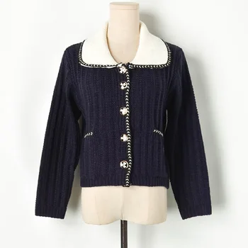 

Women Cropped Cardigans 2019 Winter Turn-down Collar Long Sleeve Sweater Coat Single Breasted Thick Cardigan Sueter Mujer P-128