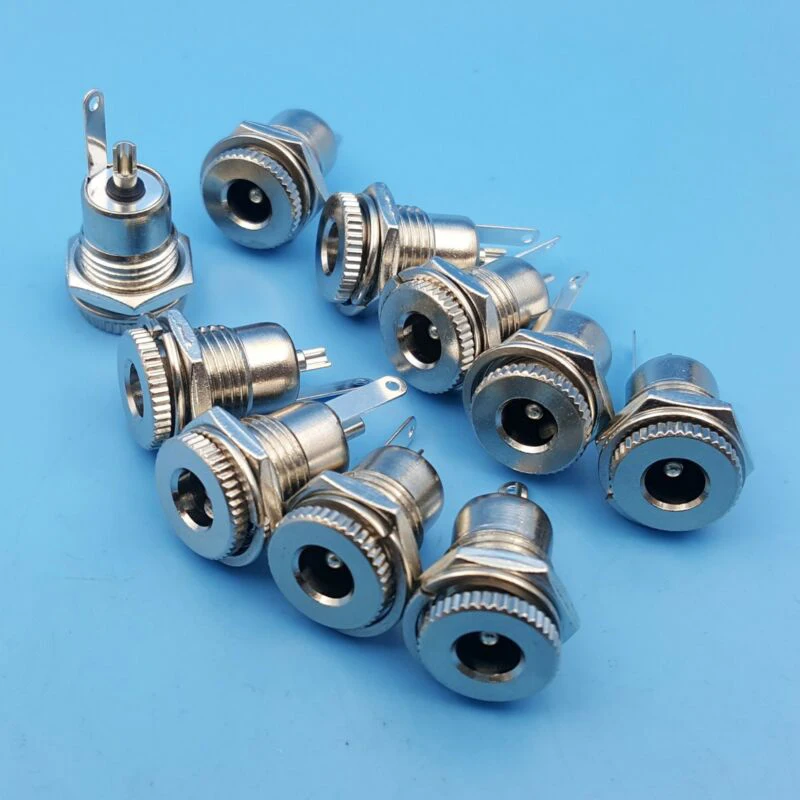 

DC 30V 5A 10Pcs Brass Metal 5.5x2.1mm DC Power Female Jack Panel Mount charging Power socket Connector Mounting Diameter 11mm