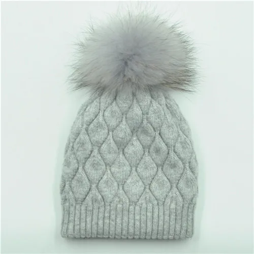 Women Winter Hat Angora Knitted Wool Beanie Female New Fashion Casual Outdoor Thick Ladies Warm Fur Ball Hats - Color: Light grey match fur