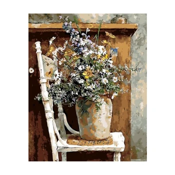 

Flower on Chair Frameless Diy Digital Painting By Numbers Acrylic Paint Modern Wall Art Canvas Painting for Home Decor