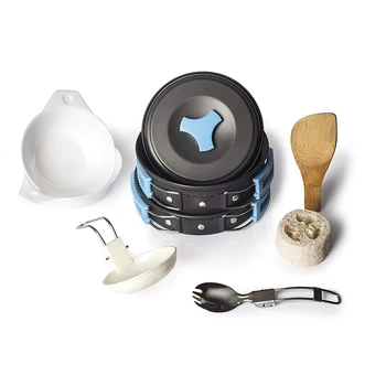 

10 pcs/set Camping Cookware Set Lightweight Collapsible Cooking Equipment Cookset with Nylon Bag Emergency Cooking Tools