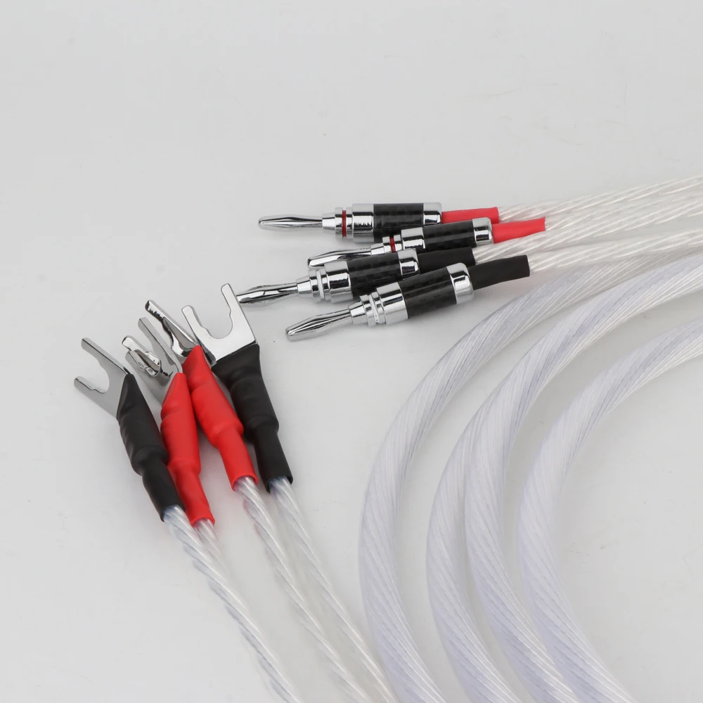 One Pair 4n Ofc Silverplated Speaker Cable Speaker Wire With Carbon Fiber Banana Plug/y Spade