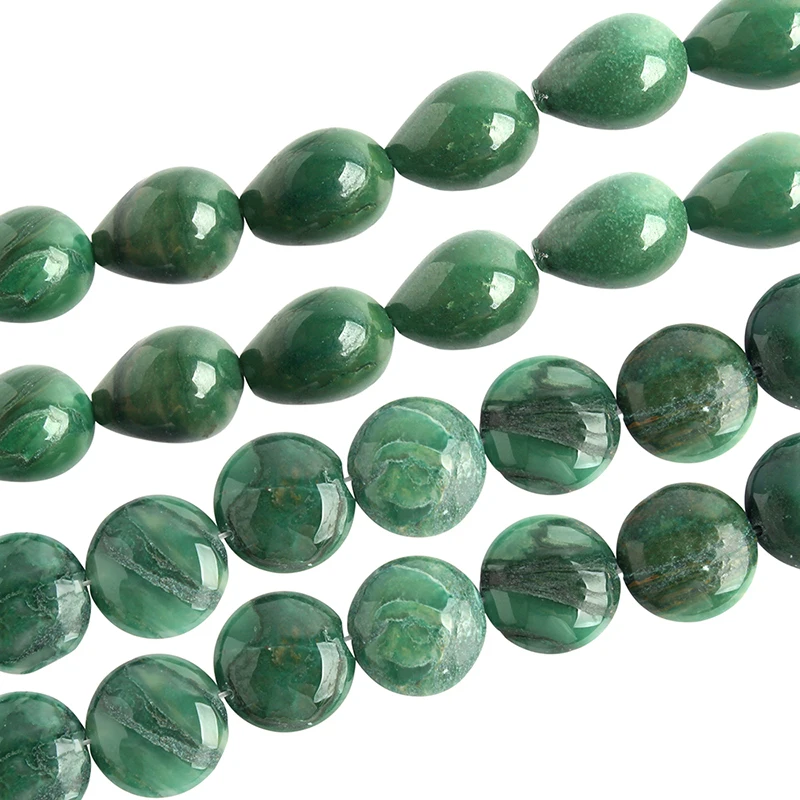 new NATURAL 8mm GREEN JADE ROUND BEADS & TEARDROP PENDANTS NECKLACE 18"