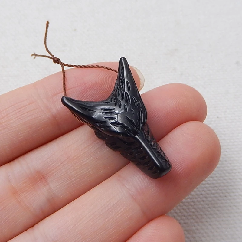 

New Natural Stone Obsidian Handmade Animal Wolf Head Fashion Pendant Bead 27x17x10mm 3.3g