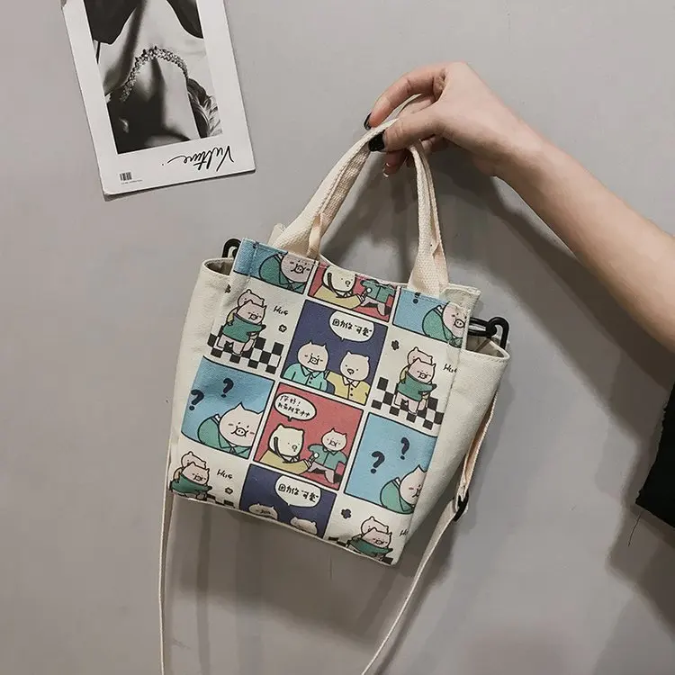 

INS Japanese-style Playful Cute Cartoon Students Canvas Messenger Bag Korean-style GIRL'S Versatile Portable Shoulder Bag