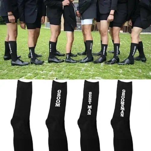 Best Man Print Long Sock Funny Gift Men Socks For Wedding Party Black