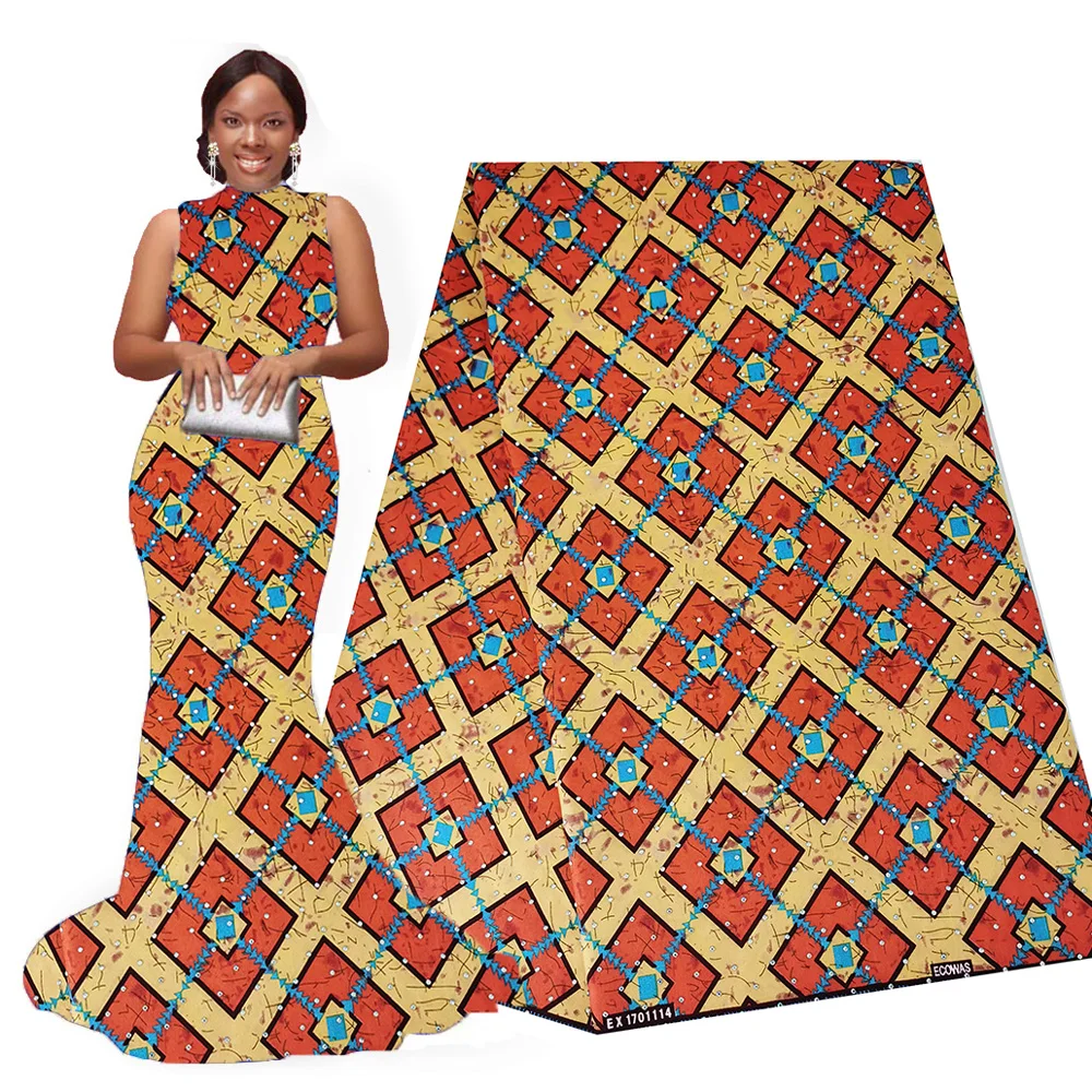 Burnt Orange Ankara African Polyester Wax Prints Fabric with Stones Real High Quality 6 yards for Party Dress | Дом и сад