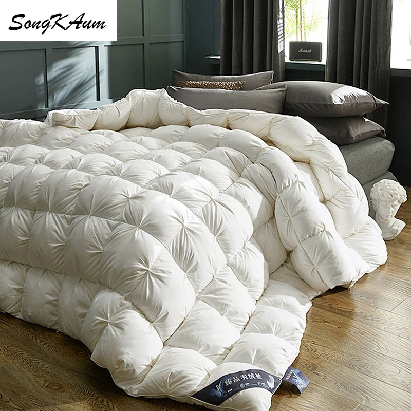 SongKAum 100 % White Goose/Duck Down Quilt High quality Five-star Hotel Twist Flower Duvets Comforters 100% Cotton Cover