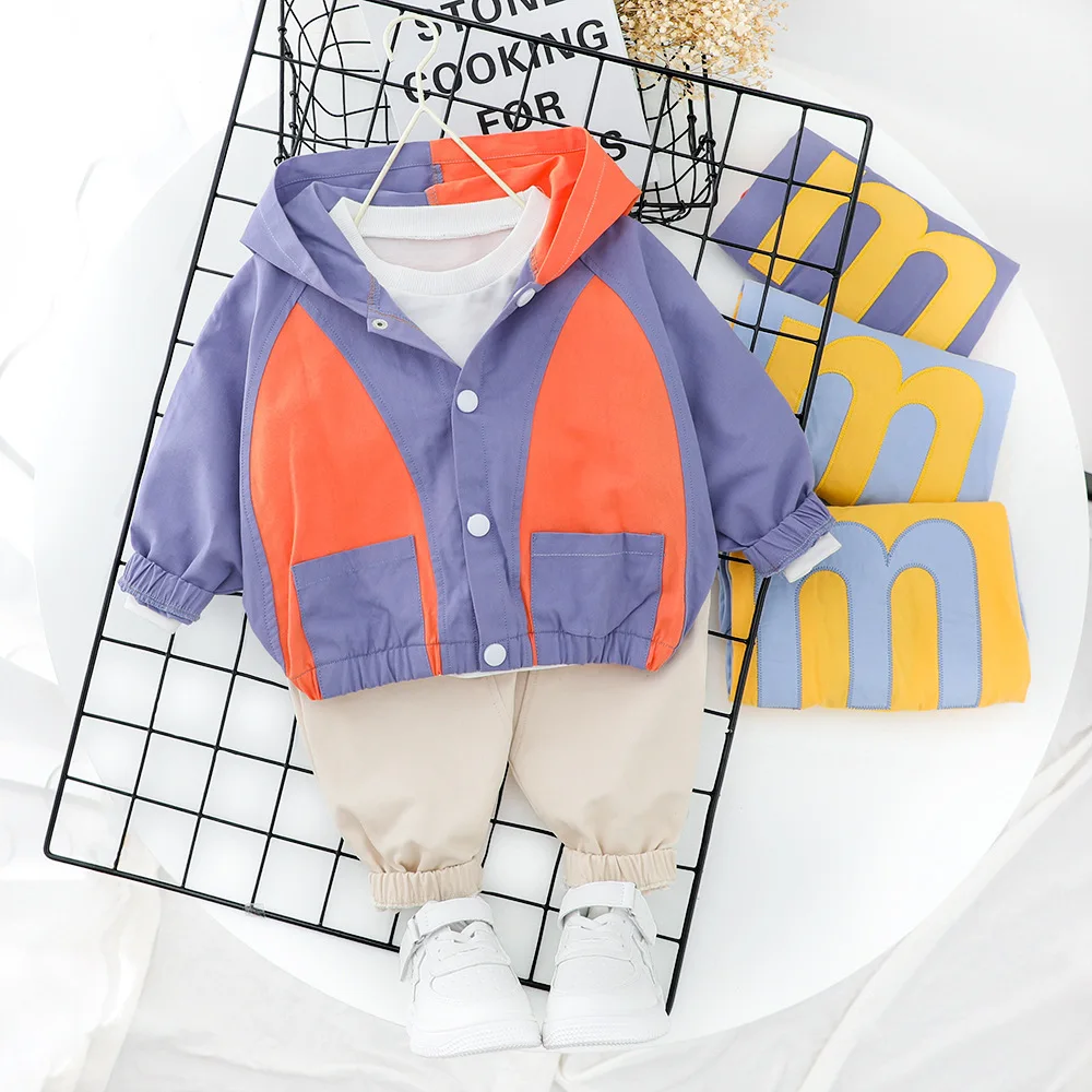 

CHILDREN'S Suit 2020 Children Baby Spring And Autumn Korean-style BOY'S M Contrast Color Joint Hoodie Two-Piece Set