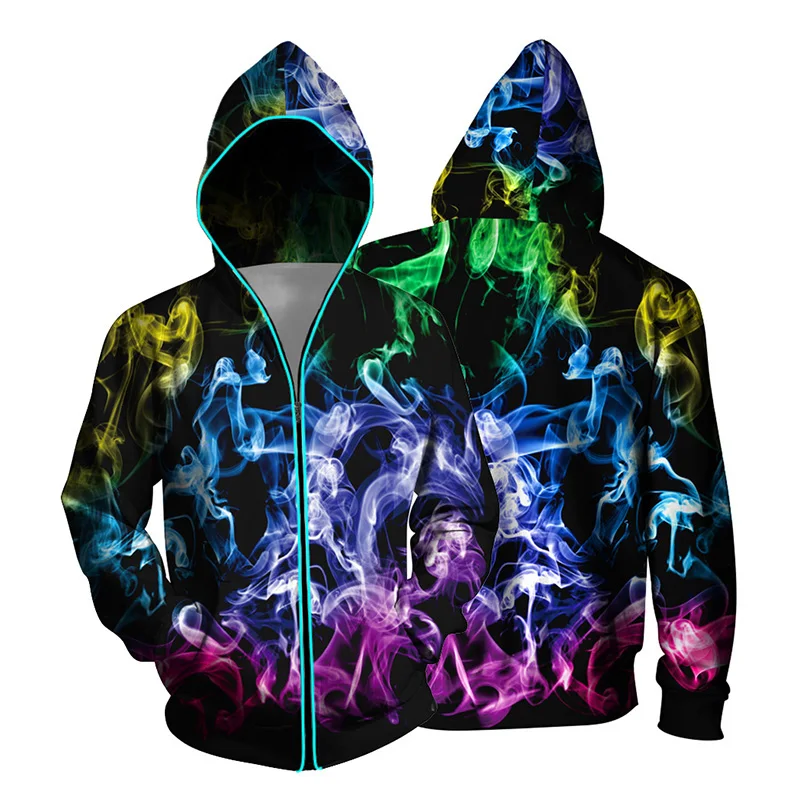 

2019 new women hoodies zipper sweatshirt men's hoodies long sleeve hooded tops 3d Printed coat Fluorescent night casual couple