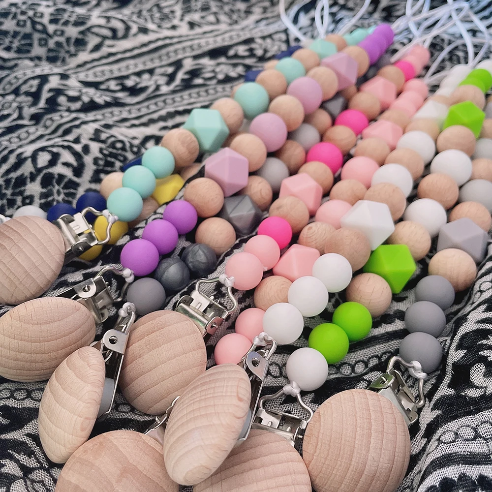 Baby Pacifier Clips Silicone Bead Wooden Beads Pacifier Chain Infant Nipple Appease Soother Chain Clips Dummy Holder Nipple Clip teething toys pacifier clip pacifier chain pacifier accessories teether clip teething toy tethers