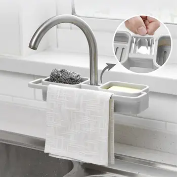 

Kitchen Sink Durable kitchen Tools Easy To Install Drainer Soap Sponge Storage Rack Shelf Adjustable Buckle Tray Organizer