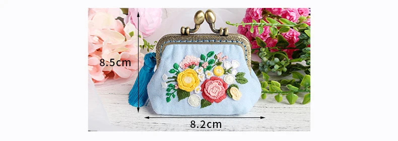 Embroidery DIY Ribbon Flowers Bags Purse Wallet Handbag, Cross Stitch Kit for Beginner Needlework Sewing Arts Craft Friend Gifts-8
