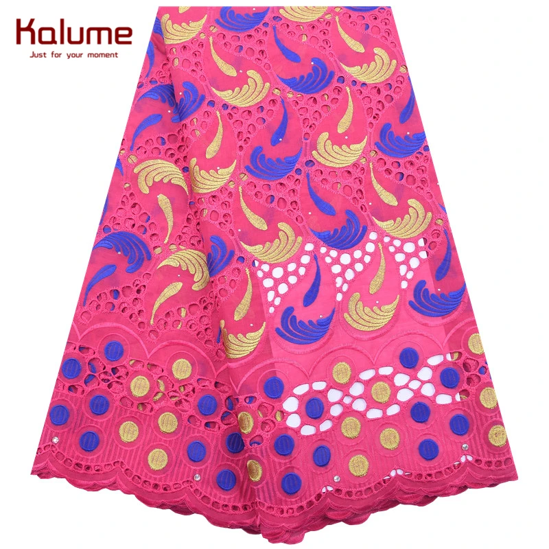 

Kalume African Lace Fabric 2020 Holes Design Swiss Cotton Voile Lace In Switzerland With Stones For Nigerian Dress Party F1864