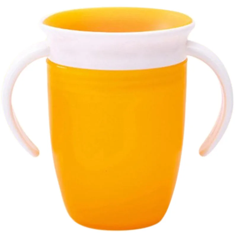 Новинка, вращающаяся на 360 градусов с двойной ручкой с откидной крышкой, безопасная герметичная чашка для кормления, бутылочка для воды для младенцев - Цвет: Orange