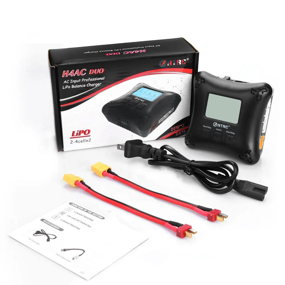 HTRC H4 Duo зарядное устройство 20W* 2 2A* 2 Dual Channal профессиональное мини зарядное устройство для 2-4s Lipo Зарядка батареи