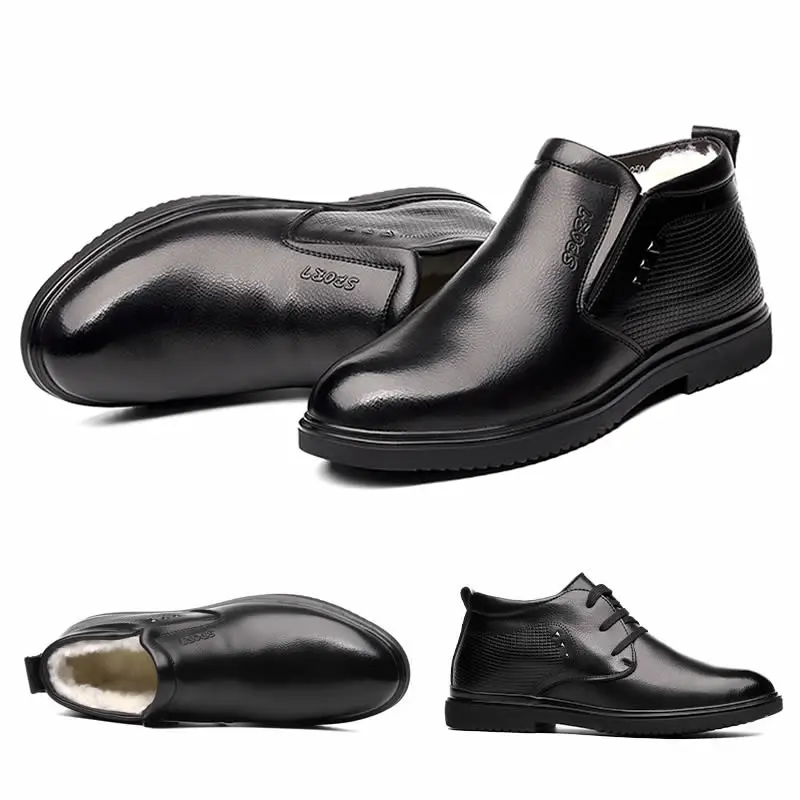 Handmade Men Genuine Leather Winter Boots Warm Snow Men Boots Ankle Boots For Men Business Dress Shoes