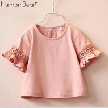 

Humor Bear Girl Clothes Brand New Korean Lace Round Neck Trumpet Sleeve Short sleeve Cotton T-shirt Toddler Lovely Baby Clothing