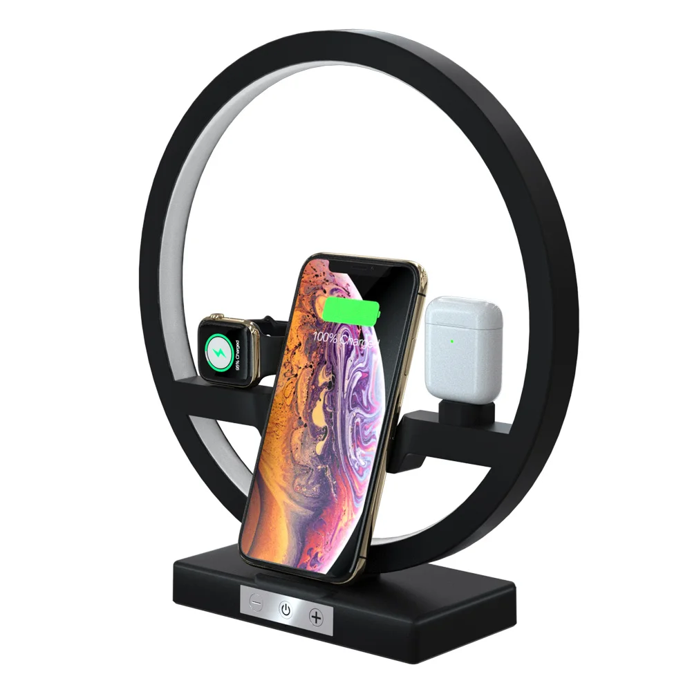 

3 In 1 Table Desk Lamp Fast QI Wireless Charger Dock Station for Apple Watch Airpods iPhone VDX99