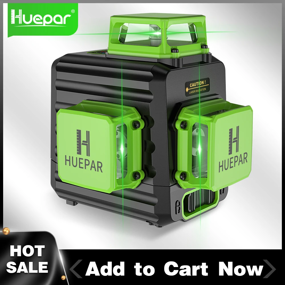 Huepar 12 Lines 3D Green Laser Level Horizontal And Vertical Cross Lines Auto Self-Leveling With Hard Case Indoors and Outdoors