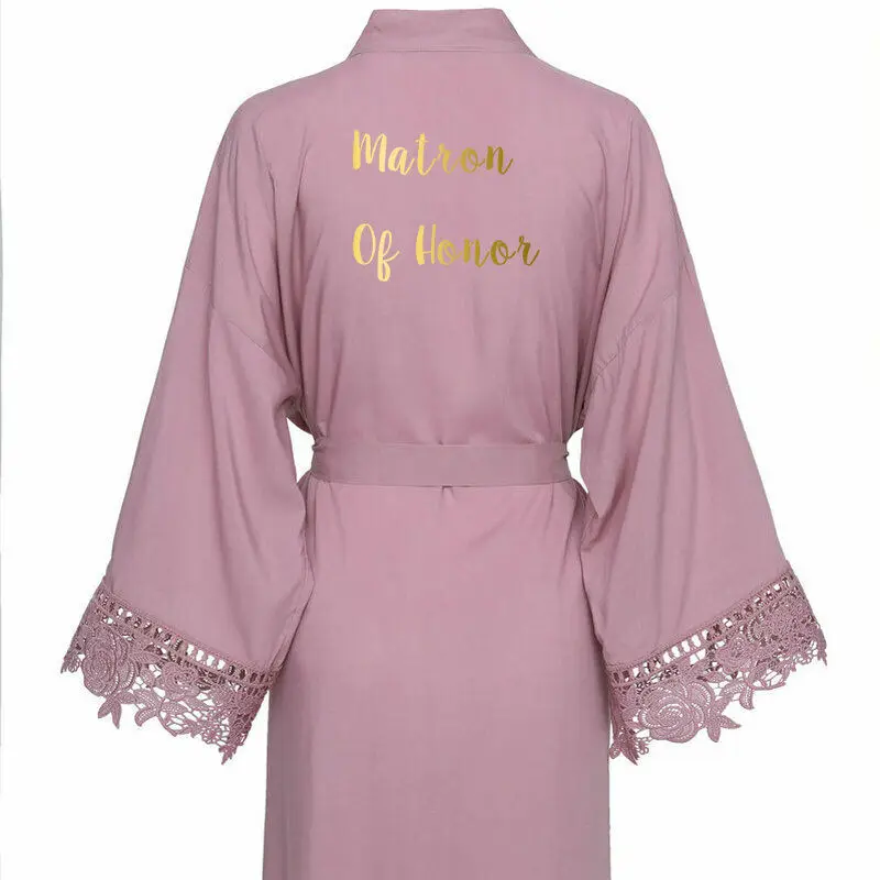 Mauve Matron ofHonor Owiter, однотонный хлопковый Халат для невесты, кружевная отделка, Свадебный халат, халаты для невесты, халат, одежда для сна с поясом для женщин - Цвет: Mauve Matron ofHonor