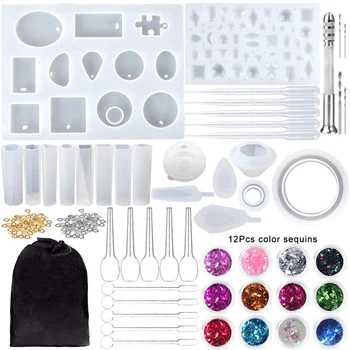 

170 Pcs Silicone Resin Casting Molds and Tools Set DIY Jewelry Craft Making Molds with a Black Storage Bag