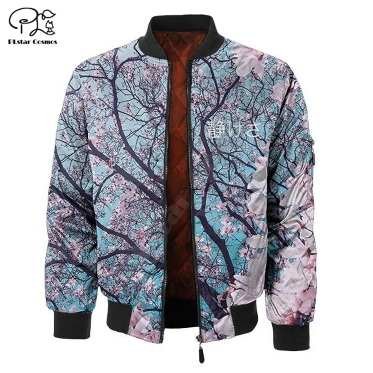 

Mens Unisex 3d Cherry Blossom Jackets Print zipper Flight Jacket casual unisex Harajuku women Streetwear thick coat