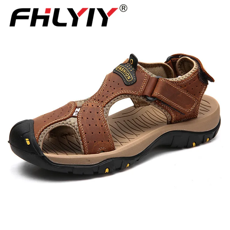an Brown6 1 Fhlyiy/Новинка года; брендовая мужская обувь; мужские сандалии из натуральной кожи; Летняя мужская обувь; пляжные сандалии; мужские модные уличные повседневные кроссовки - Цвет: an Brown6 1