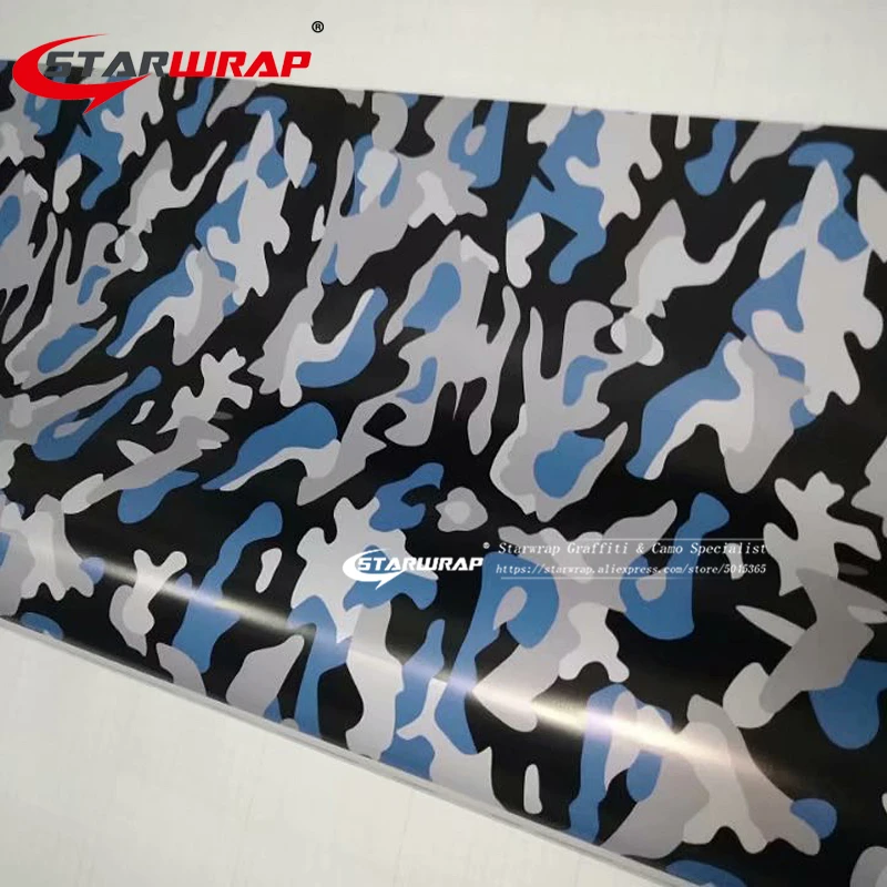 Starwrap маленькая текстура камуфляжная наклейка для автомобилей обертывание винил с воздушным пузырьком бесплатно черный синий лист фольги