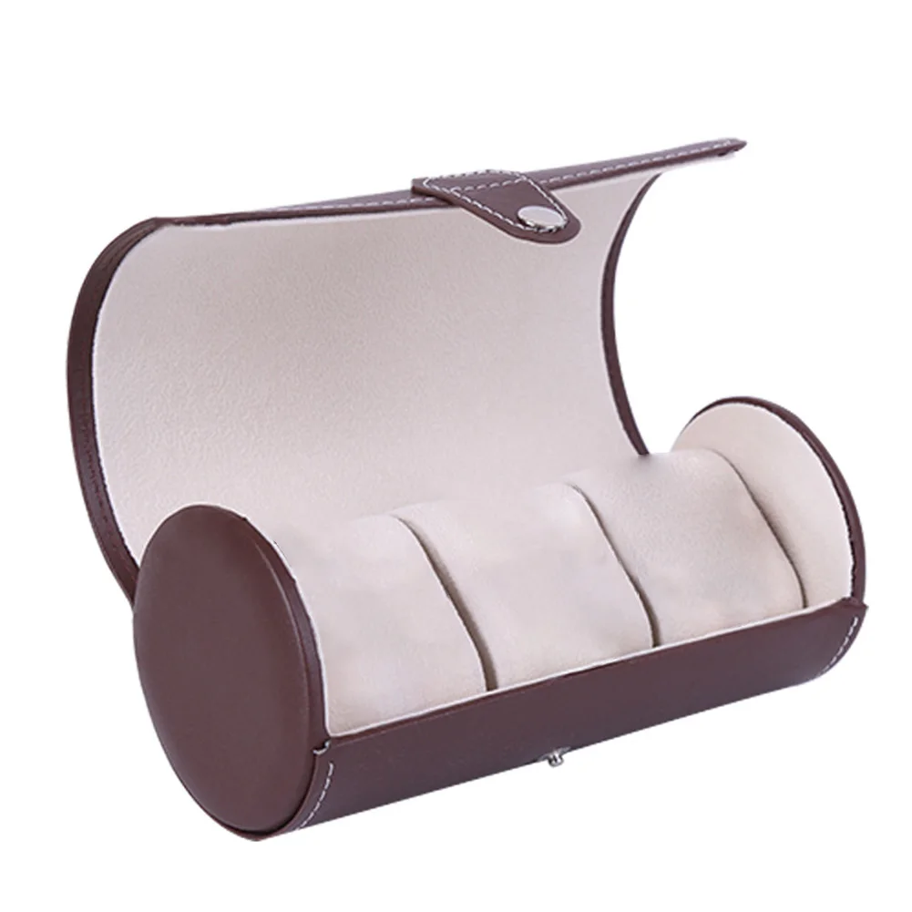 

3 Slot Removable Pillows Buckle Closure Storage Case PU Leather Travel Portable Smooth Surface Jewelry Organizer Watch Box