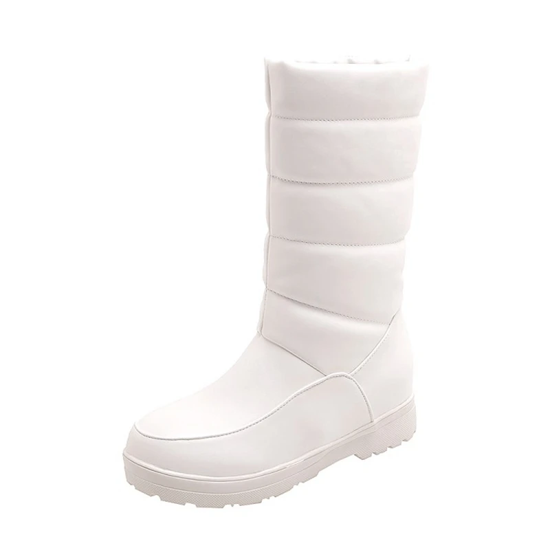 BLXQPYT/большие зимние теплые плюшевые сапоги до колена; женские удобные зимние сапоги на плоской подошве; обувь на платформе без застежки; женская обувь; Цвет черный, розовый, белый; 238 - Цвет: Белый
