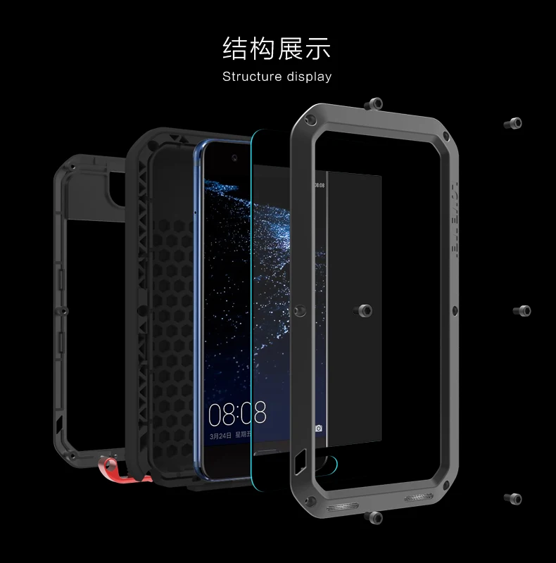 

Huawei P10 Case LOVE MEI Shock DirtProof Water Resistant Metal Armor Aluminum Silicon Cover Phone Case huawei p10 Tempered Glass