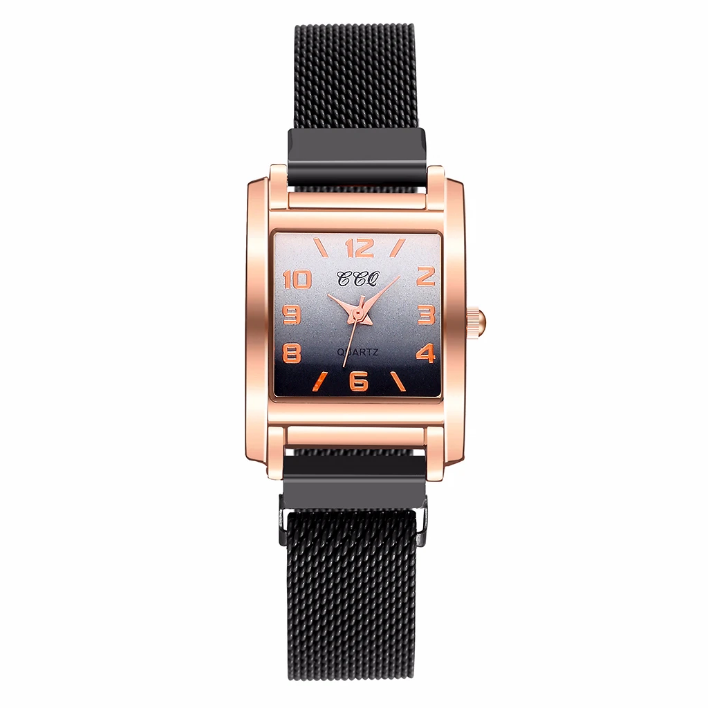 CCQ Women Magnet Buckle Gradient Color Arabic Numbers Watch Luxury Ladies Square Case Shape Quartz Watches Relogio Feminino - Цвет: black