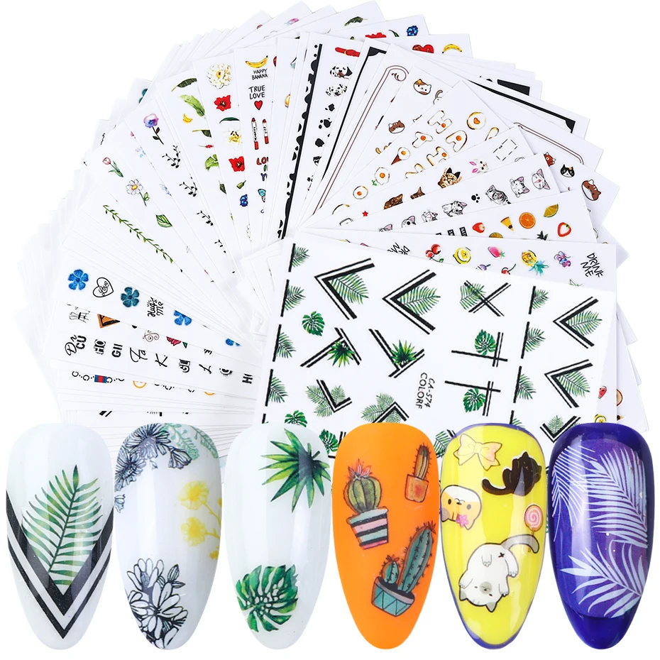 

10 pc Nail Decals Water Transfer Sticker Flower Leaf Nail Slider Cute Animal Makeup Tattoo Sticker For Nail Decor LACA534-584