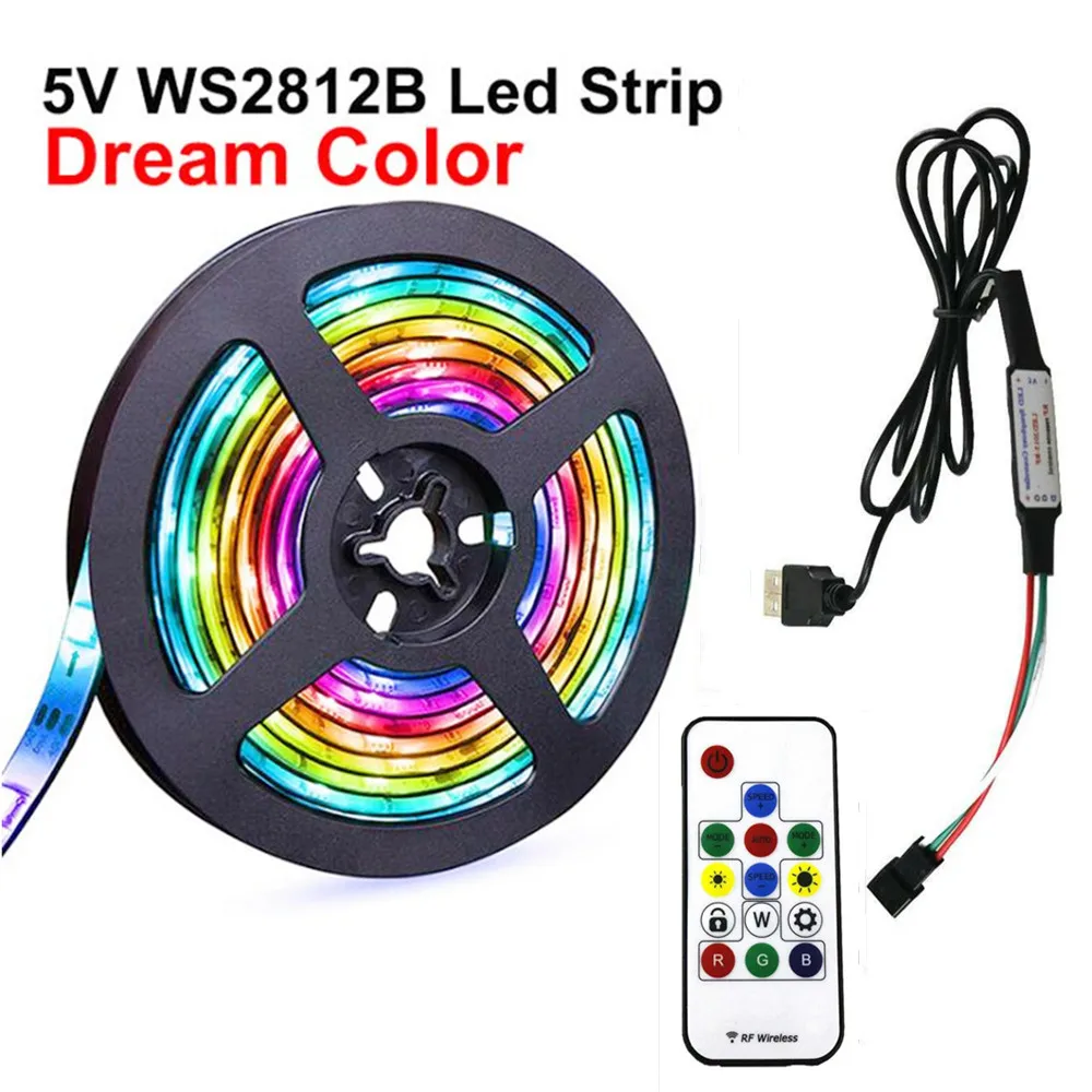 

USB WS2812B Individually Addressable Smart RGB Led Strip DC5V 14Keys Remote Controller Kit Pixel Tape TV Backlight Under Cabinet