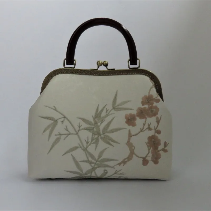 

Handmade Bag Cross-Body Womens Bag Retro Chinese-Style Handbag Embroidered Banquet Cheongsam Hanfu Accessories Raw Wood Handle