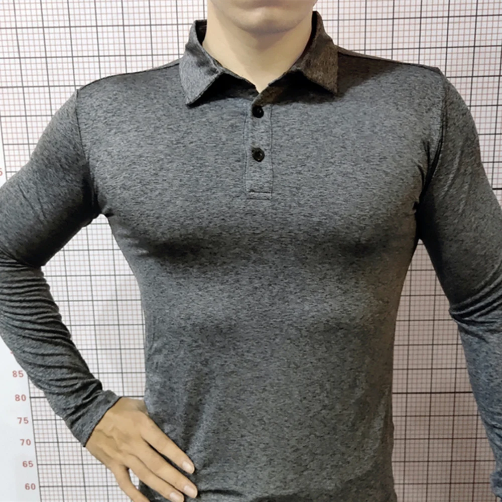 Осень-зима Мужская рубашка поло быстросохнущая однотонная Спортивная футболка-поло с длинными рукавами для бега на открытом воздухе мужские повседневные Модные топы