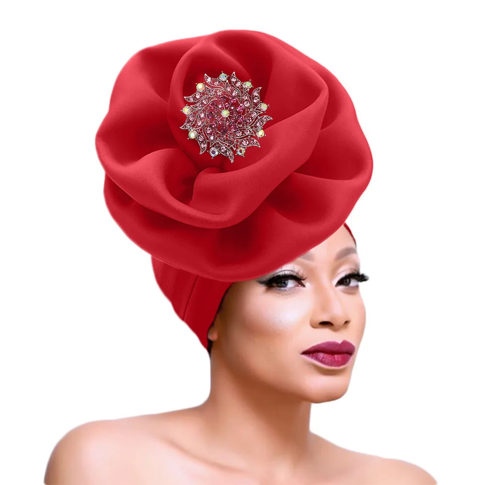Rose auto gele cap Ankara flower turban cap African headtie party headwrap for women (4)