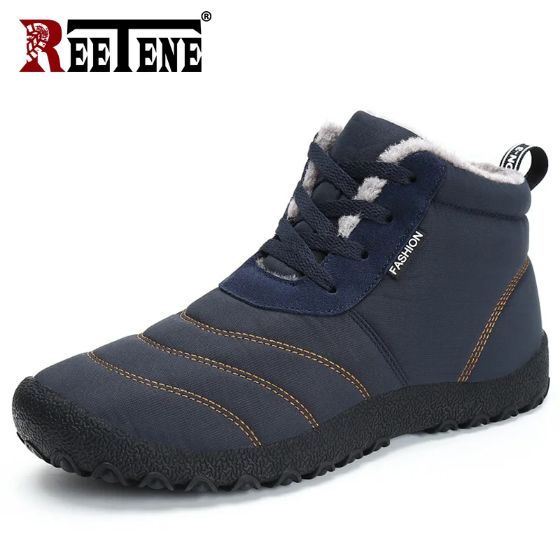 Price REETENE Super Warm Men Winter Boots For Men Warm Fur Waterproof Rain Boots Shoes Plush Men S Ankle Snow Boot Botas Masculina
