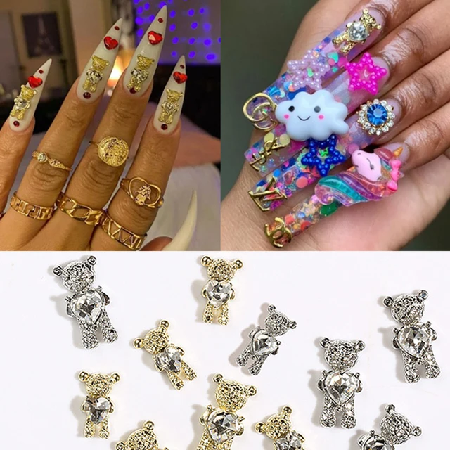  CometBeautySupply 3D TeddyBear Nail Charms, Silver DIY Charms  Luxury Zircons Crystal, 3D Nail Rhinestones, Manicure Nail Art Decoration Bear  Nail Jewelry (5 Gold+ 5 Silver) : Beauty & Personal Care