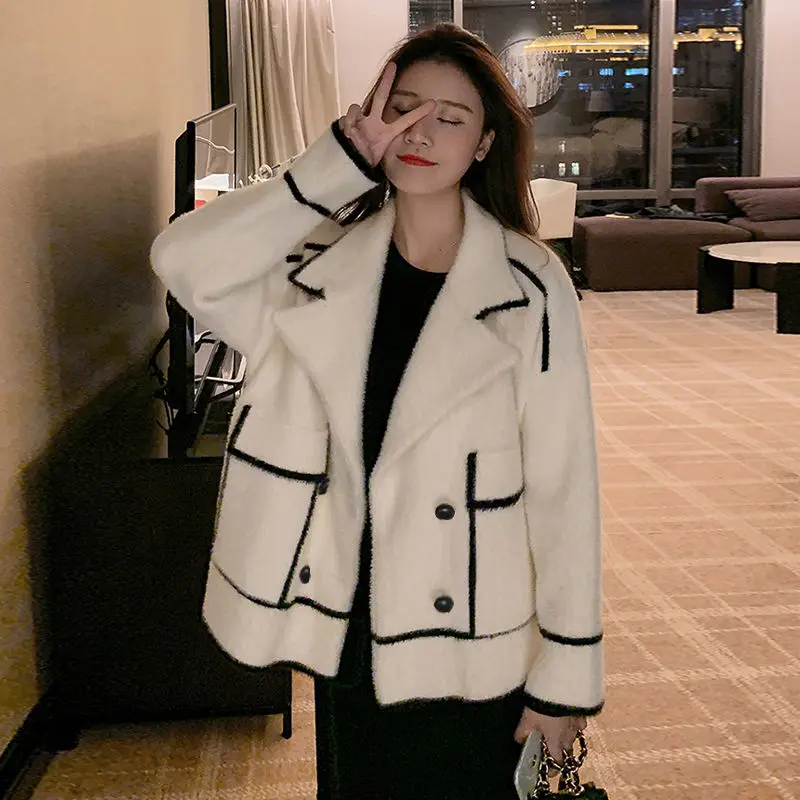 

2020 New Women's Imitation Mink Velvet Jacket Korean-Style Loose Woolen Coat Winter Women
