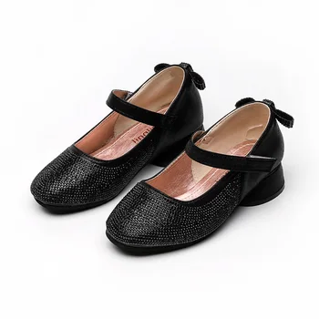 

Children Girls Princess Shoes Sequin Dance Shoes with Low Heel Kids Girls Leather Single Shoe Spring Cute SZ218