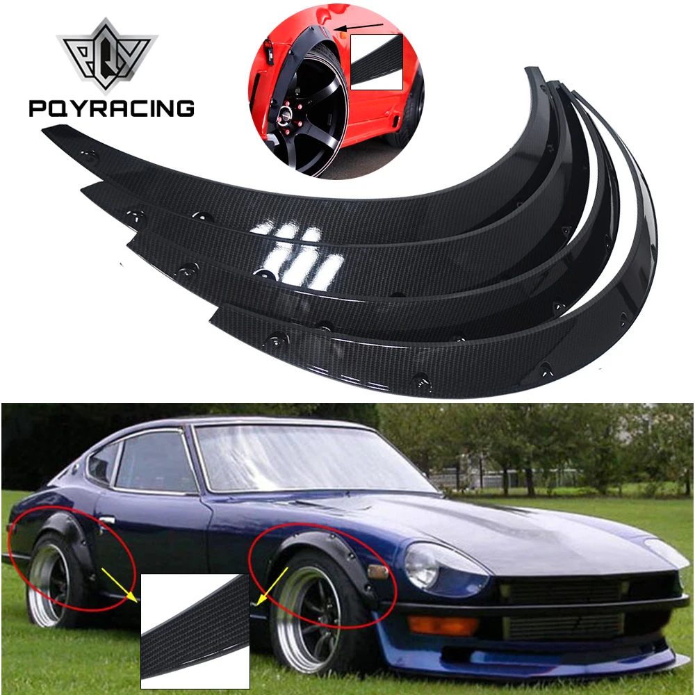 

PQY - 4 Pcs Carbon Fiber Car Fender Flares Arch Wheel Eyebrow Protector/mudguards Sticker Universal PQY-CFF02