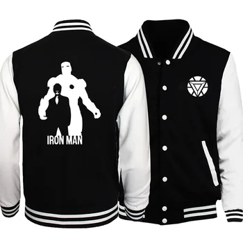 

Men new style iron man fashion print baseball uniform fleece warm sweatshirt 2019 fall winter plus size loose fit jacket clothes