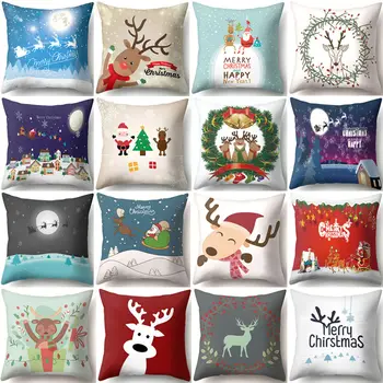 

Lovely Elk Deer Christmas Cushion Cover Decorative Throw Pillow Xmas New Year Decor Home Decoration Polyester Pillowcase 40543