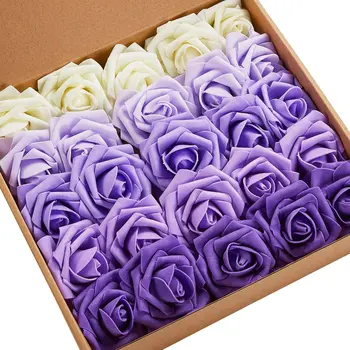 

MACTING Artificial Flowers Roses, 30pcs Real Touch Artificial Foam Roses with Stems for Wedding, Home Decor, Multi-Color