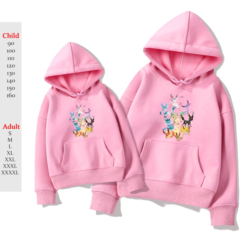 

Women Kids Fleece Pokemon Hoodie Eevee Printed Coat Casual Teens Long Sleeve Dragonite Sweatshirts Tops Streetwear Pullover